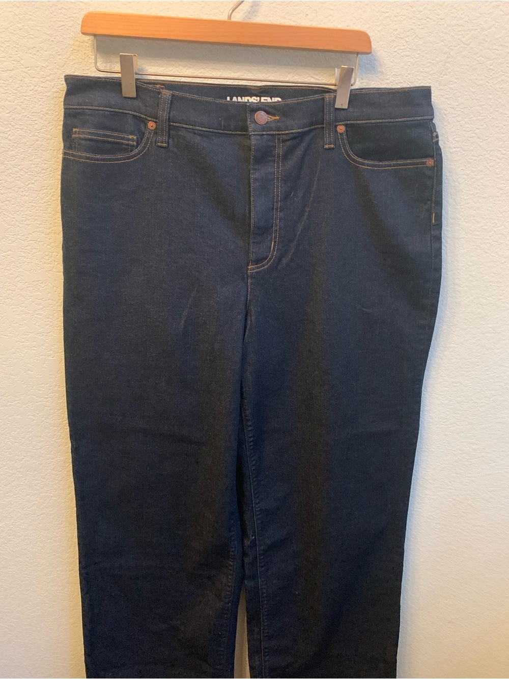 Lands' End Men's Slim Straight Jeans - Dark Blue Denim
